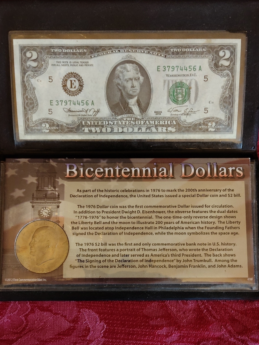 Bicentennial Dollar Bill Celebration Set 1976 $1 Eisenhower Dollar/1976 $2 Bill